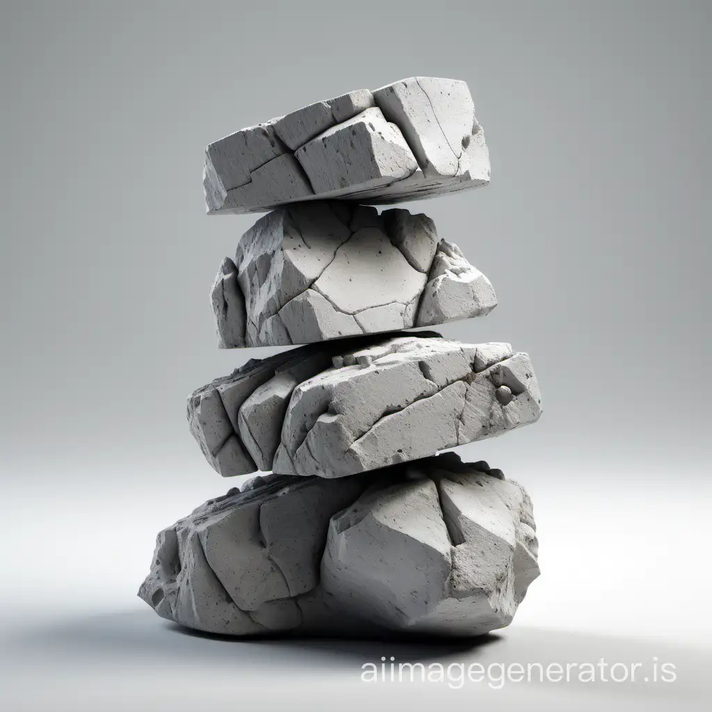 Cracked-Grey-Concrete-Rocks-Stack-on-White-Background