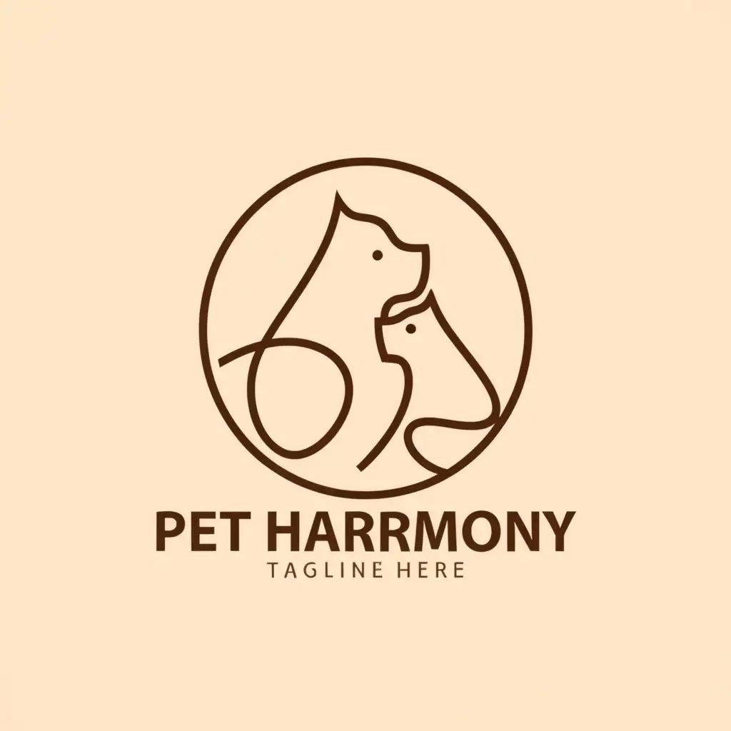 a logo design,with the text 'Pet Harmony', main symbol:lineart cat and dog,Minimalistic,be used in Animals Pets industry,clear background