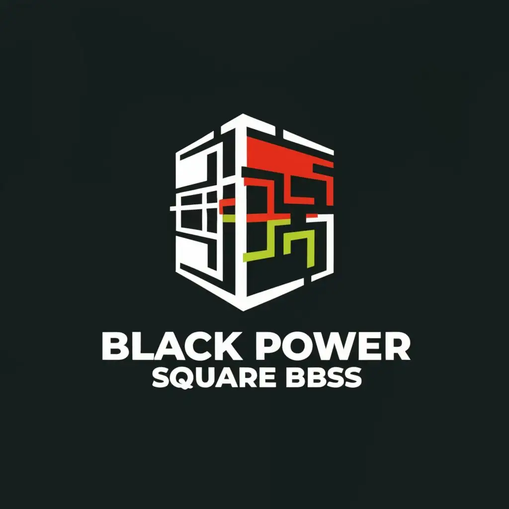 logo, SHIPPING CONTAINER ABSTRACT, with the text "BLACK POWER SQUARE BPS", typography, be used in Real Estate industry. RED, BLACK, GREEN