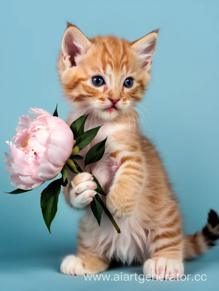 Adorable-Kitten-Holding-a-Peony-Cute-Cat-with-Flower