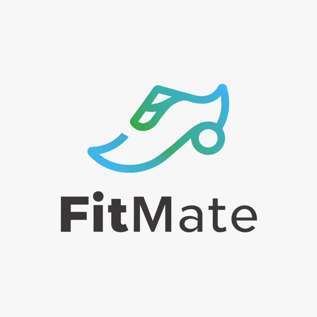 a logo design,with the text "Fitmate", main symbol:a running shoe in the middle and something related to health and fitness,Minimalistic,be used in Sports Fitness industry,clear background