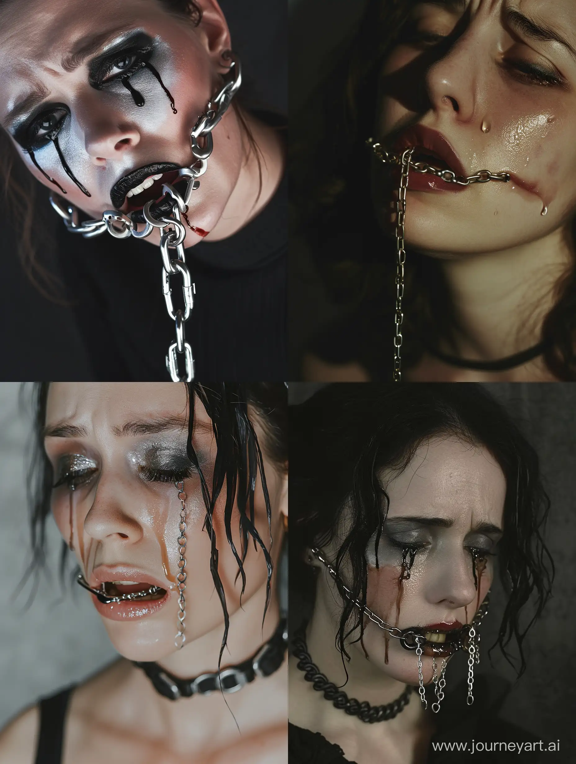Emotional-Portrait-Woman-Wearing-Jennings-Mouth-Chain-with-Faint-Makeup-and-TearStained-Face-by-Catherine-Opie