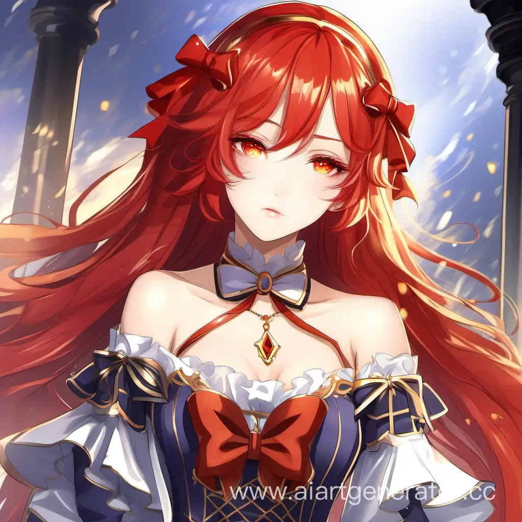 Elegant-Queen-Portrait-with-Red-Hair-and-Yellow-Eyes-in-Genshin-Impact-Style