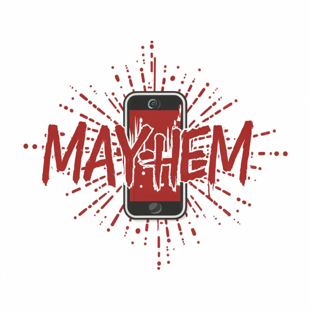a logo design,with the text "May-Hem", main symbol:blood splat with mobile phone,Moderate,clear background