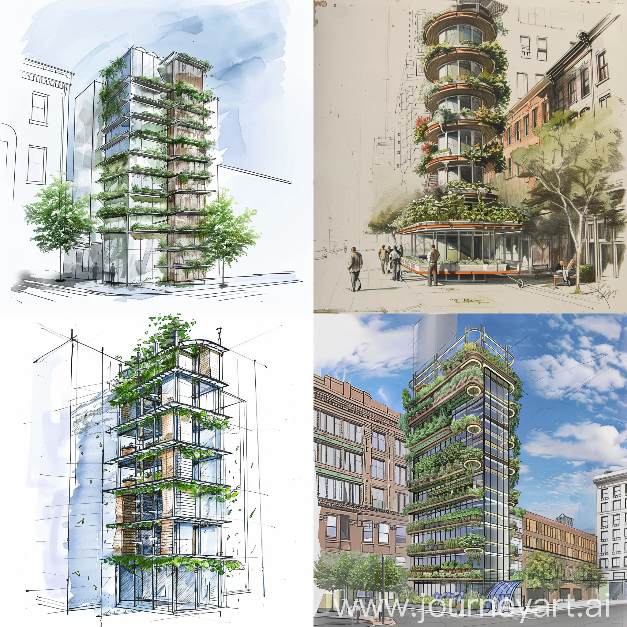 draw hydroponic tower on building facade