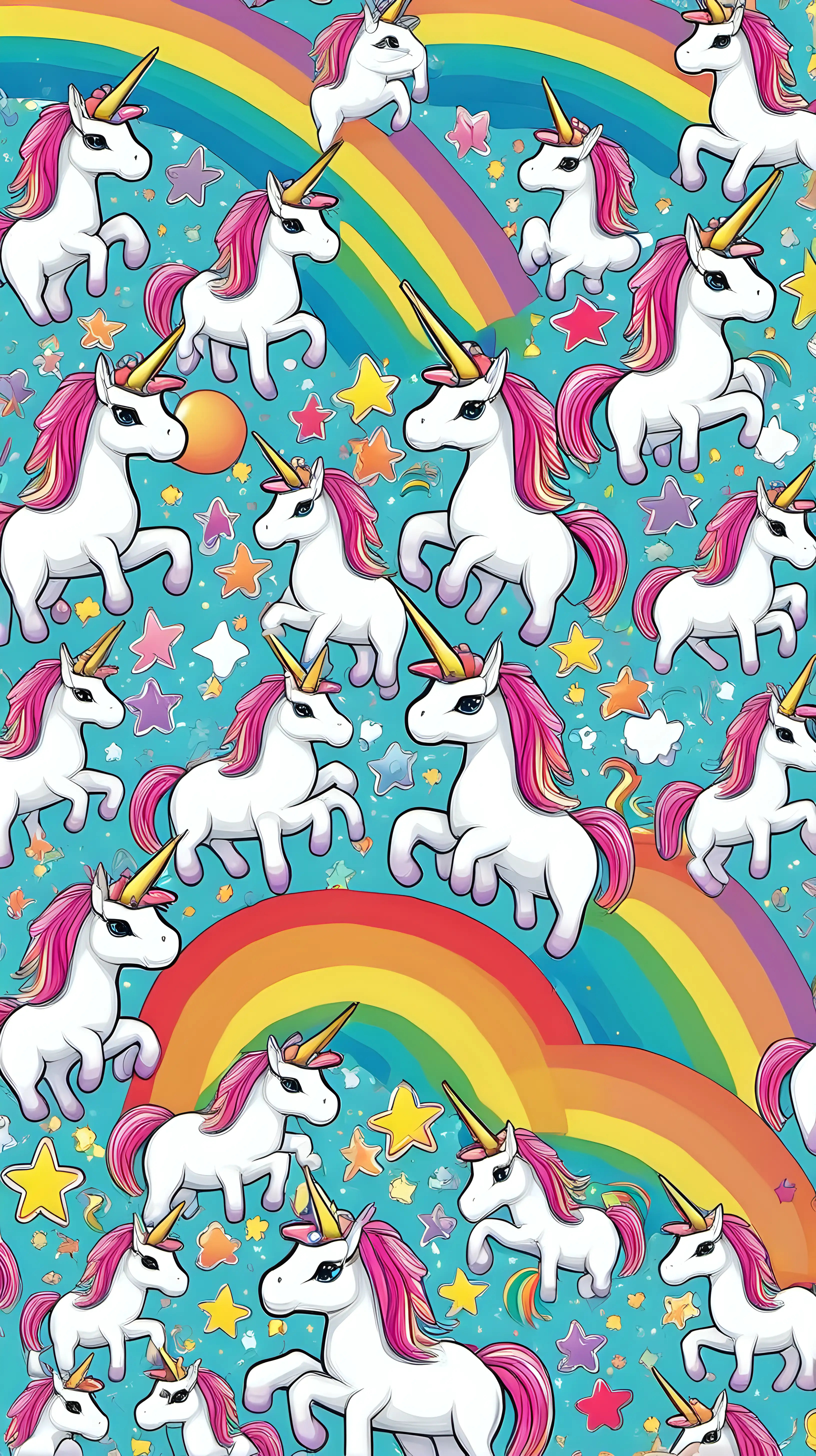 create an ongoing pattern of cartoon unicorns and rainbows