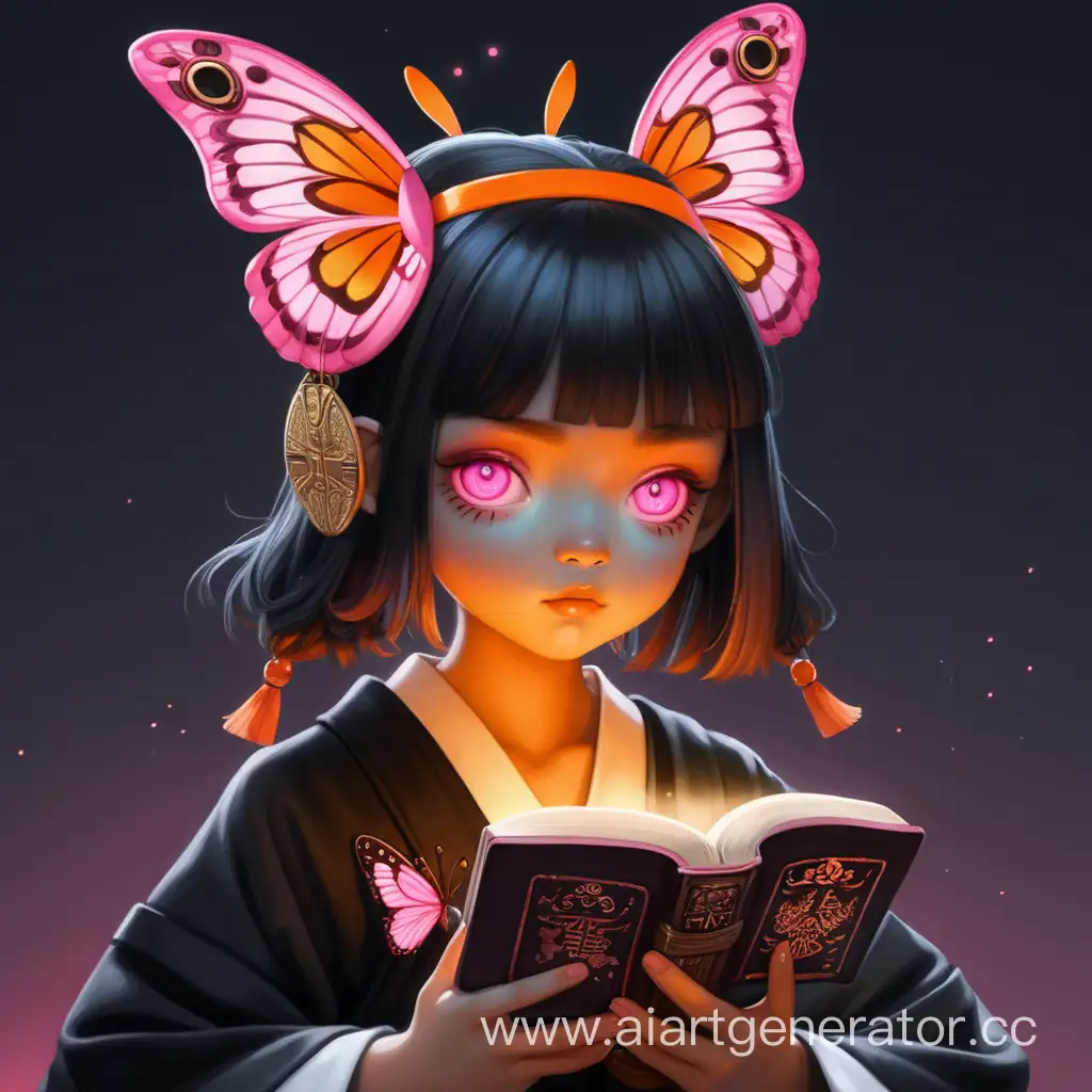 Enchanting-OneEyed-Cyclop-Girl-in-Elegant-Black-Kimono-with-Glowing-Orange-Accents-and-Butterfly-Headband