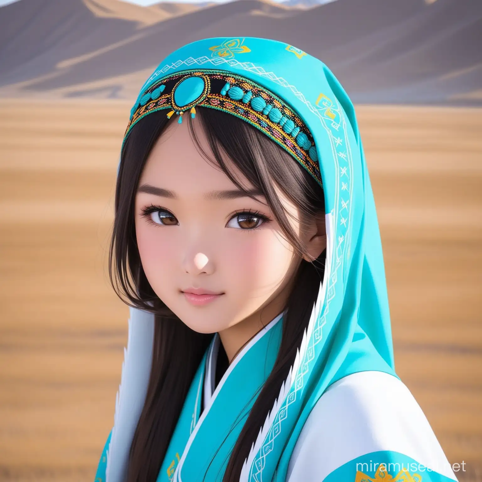 Traditional Kazakh Girl in Vibrant Attire