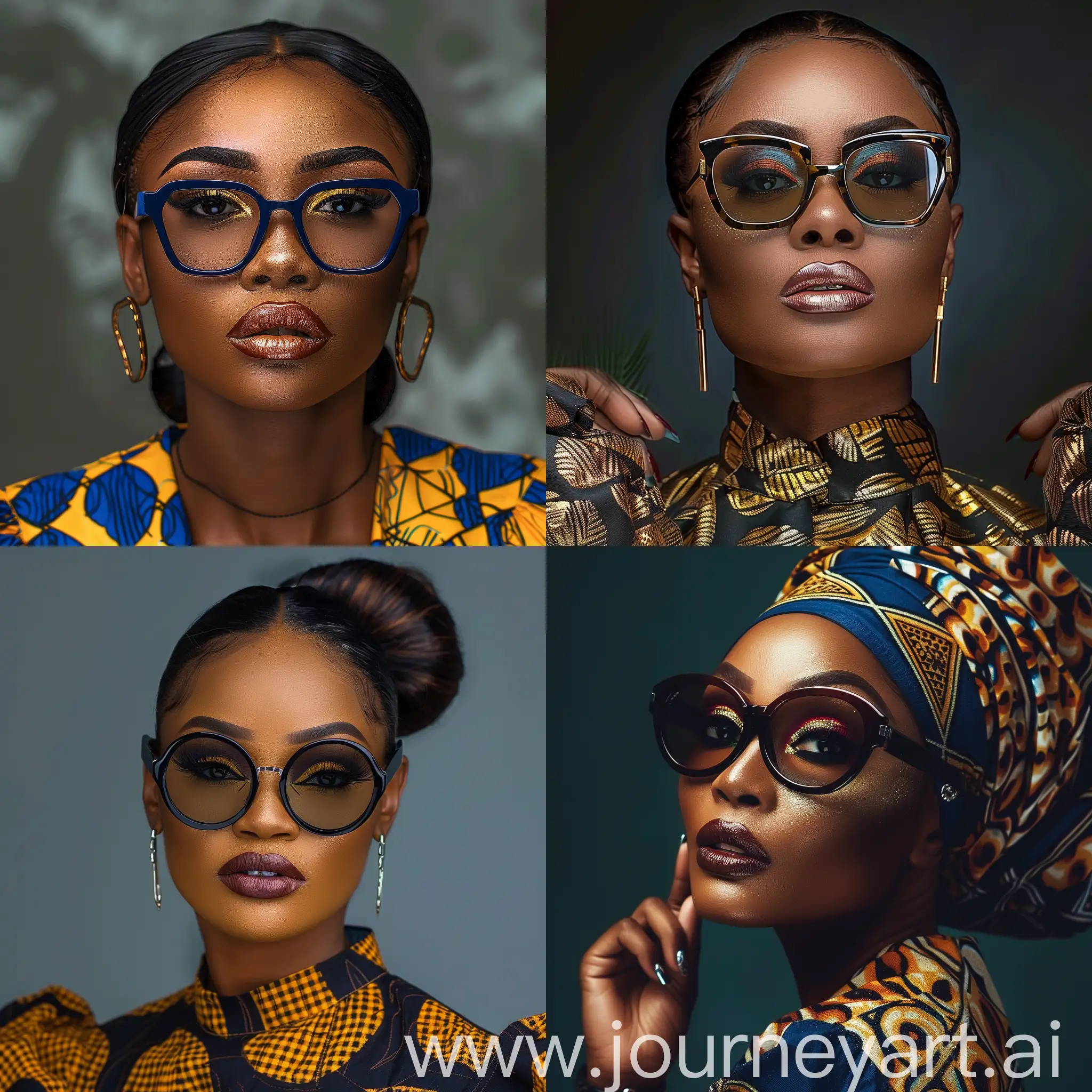 a portrait of a Nigerian lady with makeup and dark eye glasses