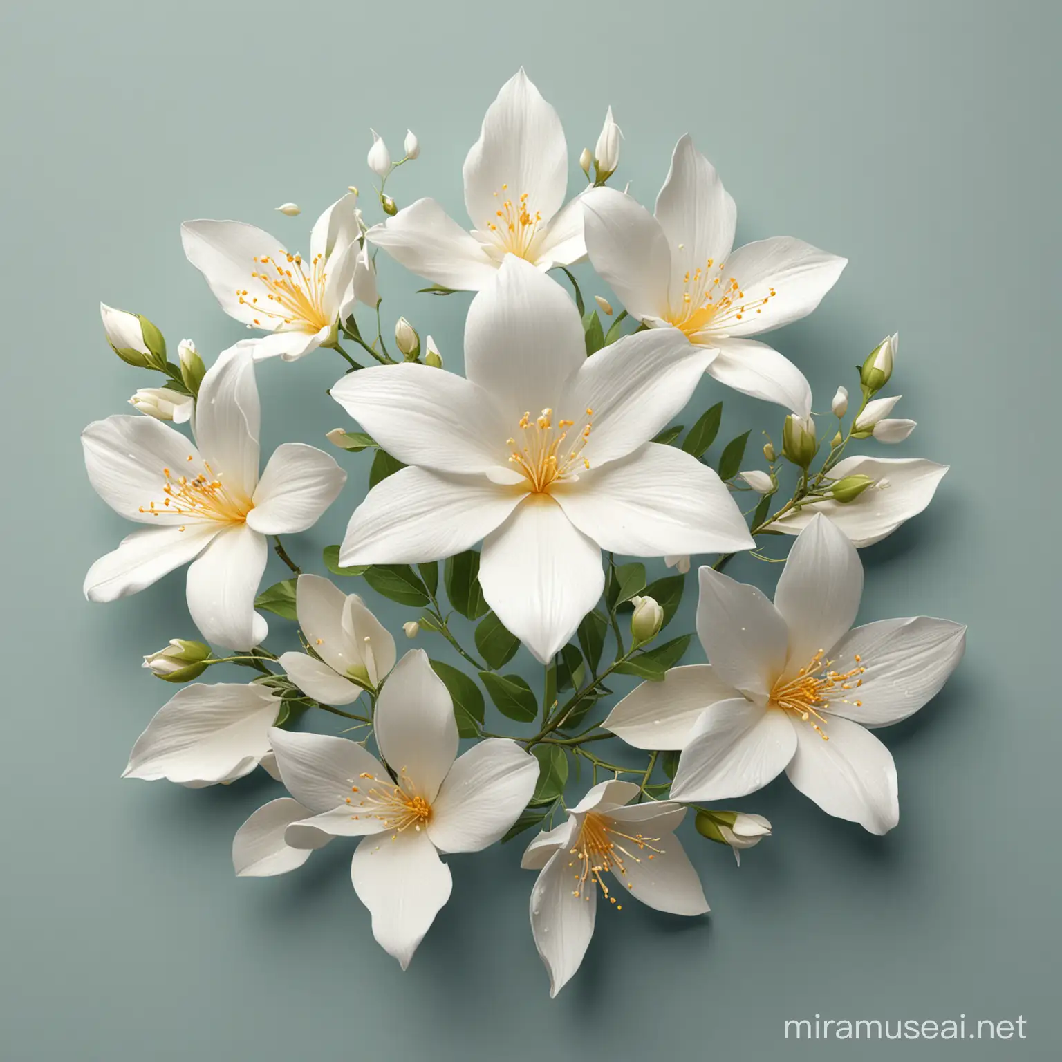 jasmine, sharp details, 3d petals, smooth background