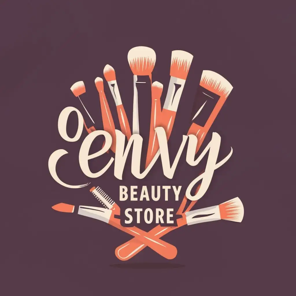logo, Make up brushes cosmetics, with the text "ENVY BEAUTY STORE", typography, be used in Retail industry
