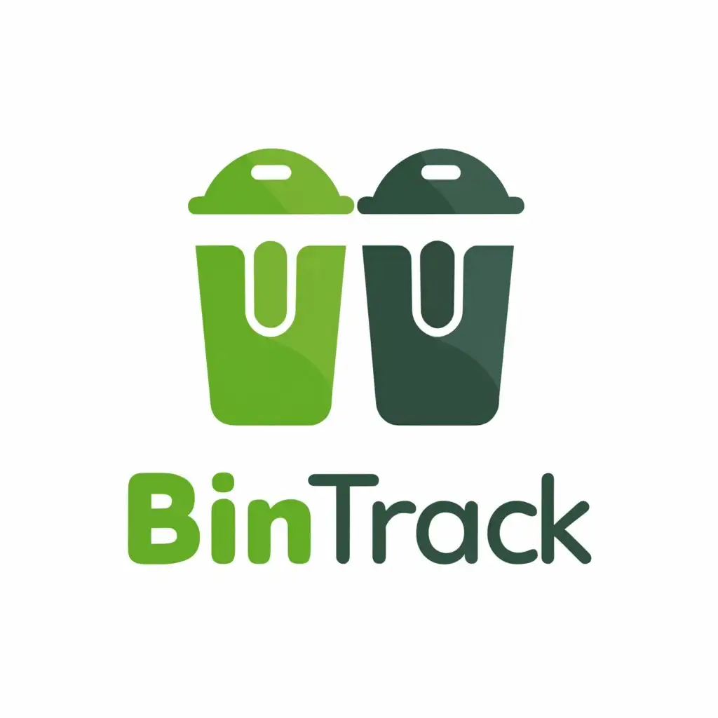 a logo design,with the text "BinTrack", main symbol:trash bin, green, eco, 2 bin together,,Minimalistic,clear background