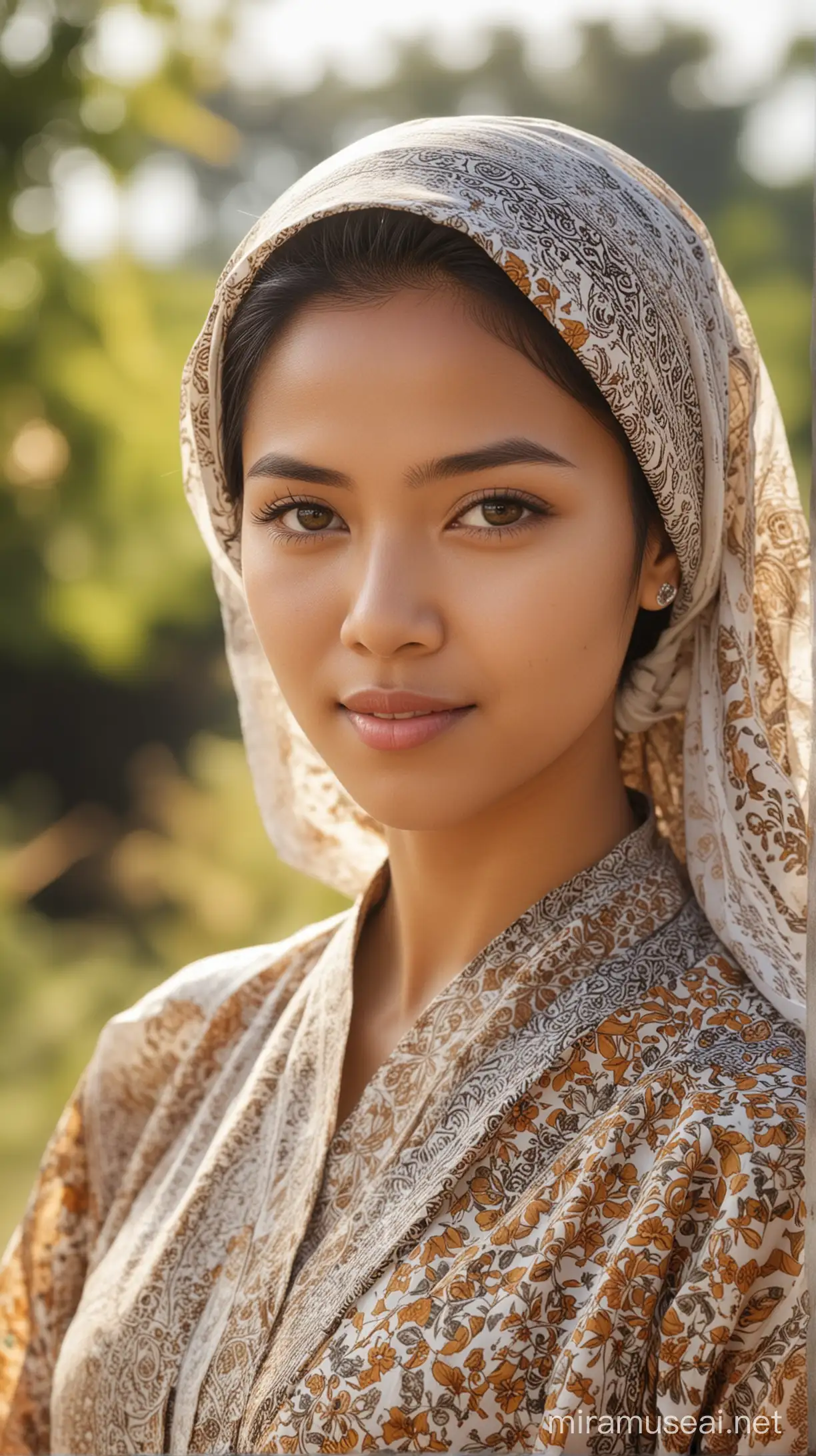 Young Indonesian Woman in Traditional Attire on Sunny Rural Day