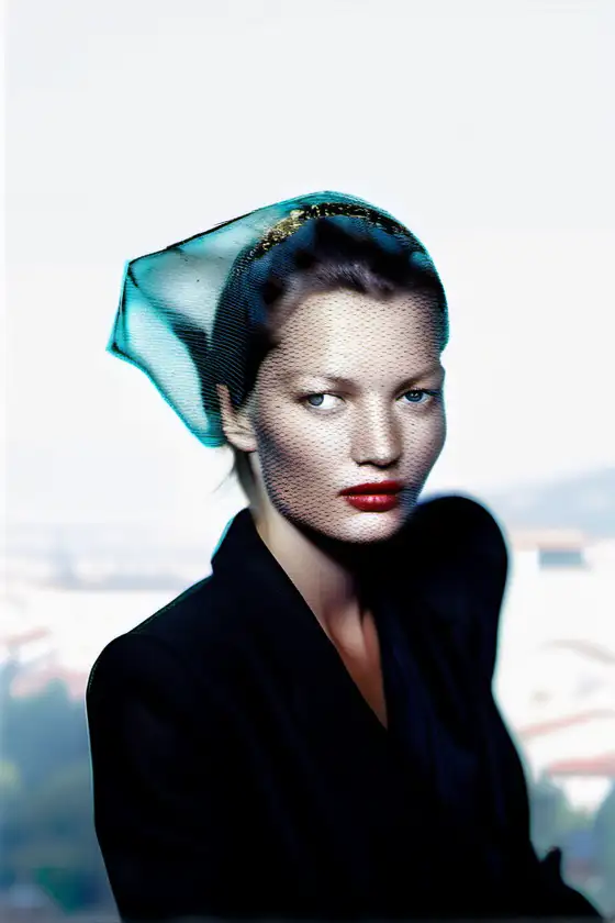 model to look like kate moss, florence italy in the background, realistic image, jurgen teller photography, 