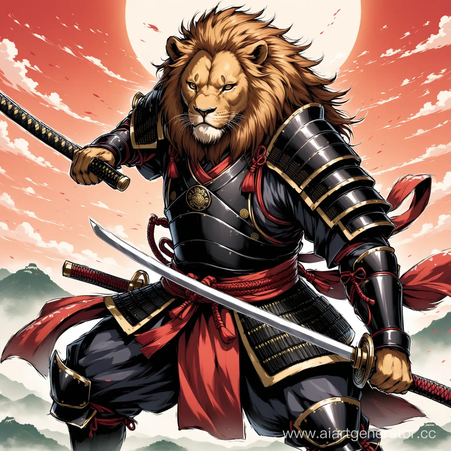 Majestic-Samurai-Lion-in-Fiery-Battle-Stance