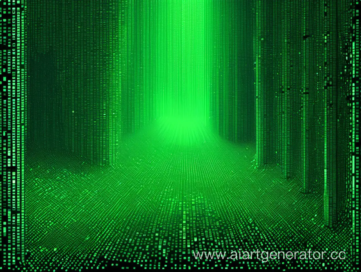 компьютерный дремучий лес из мелких мелких пикселей. фентези в стиле матрицы