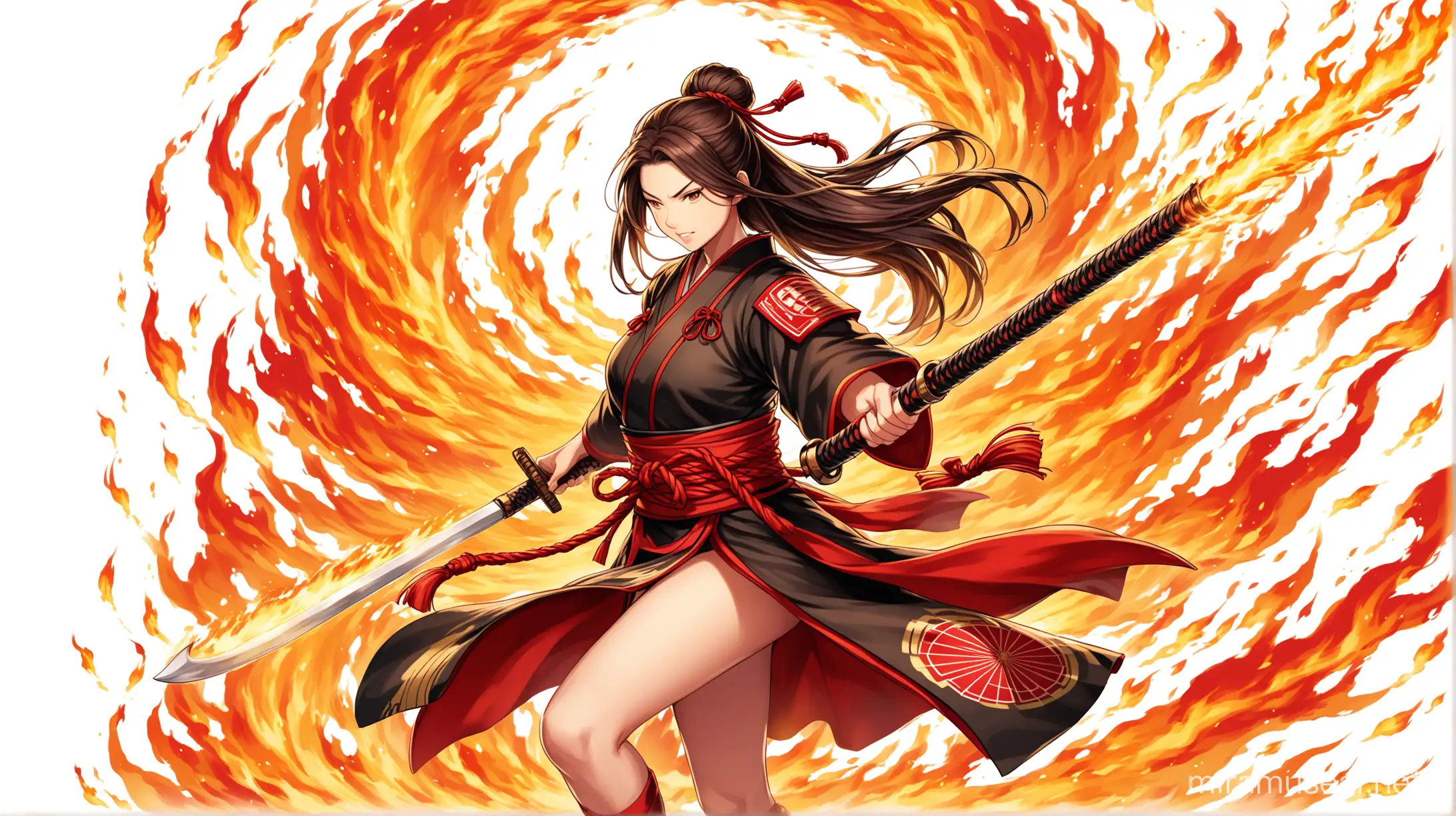 imagen warrior  women japanese without background impact fire 

