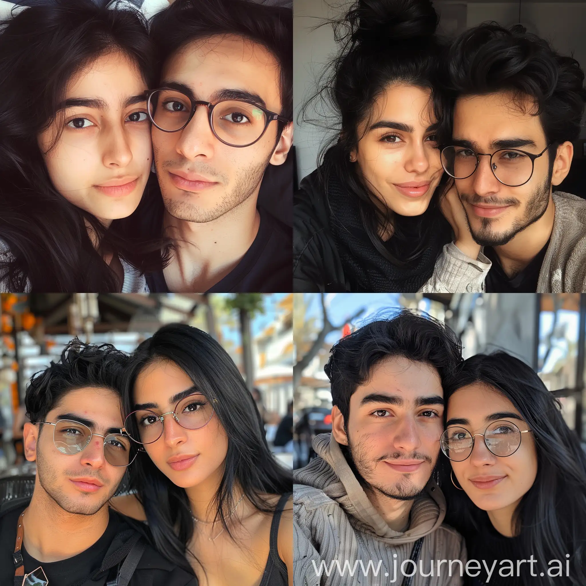 Красивые смуглые армянские девушки с чёрными волосами и карими глазами в возрасте 28 лет состоят в отношениях с красивым смуглым иранским парнем с чёрными волосами и карими глазами, носящем очки и в возрасте 18 лет
