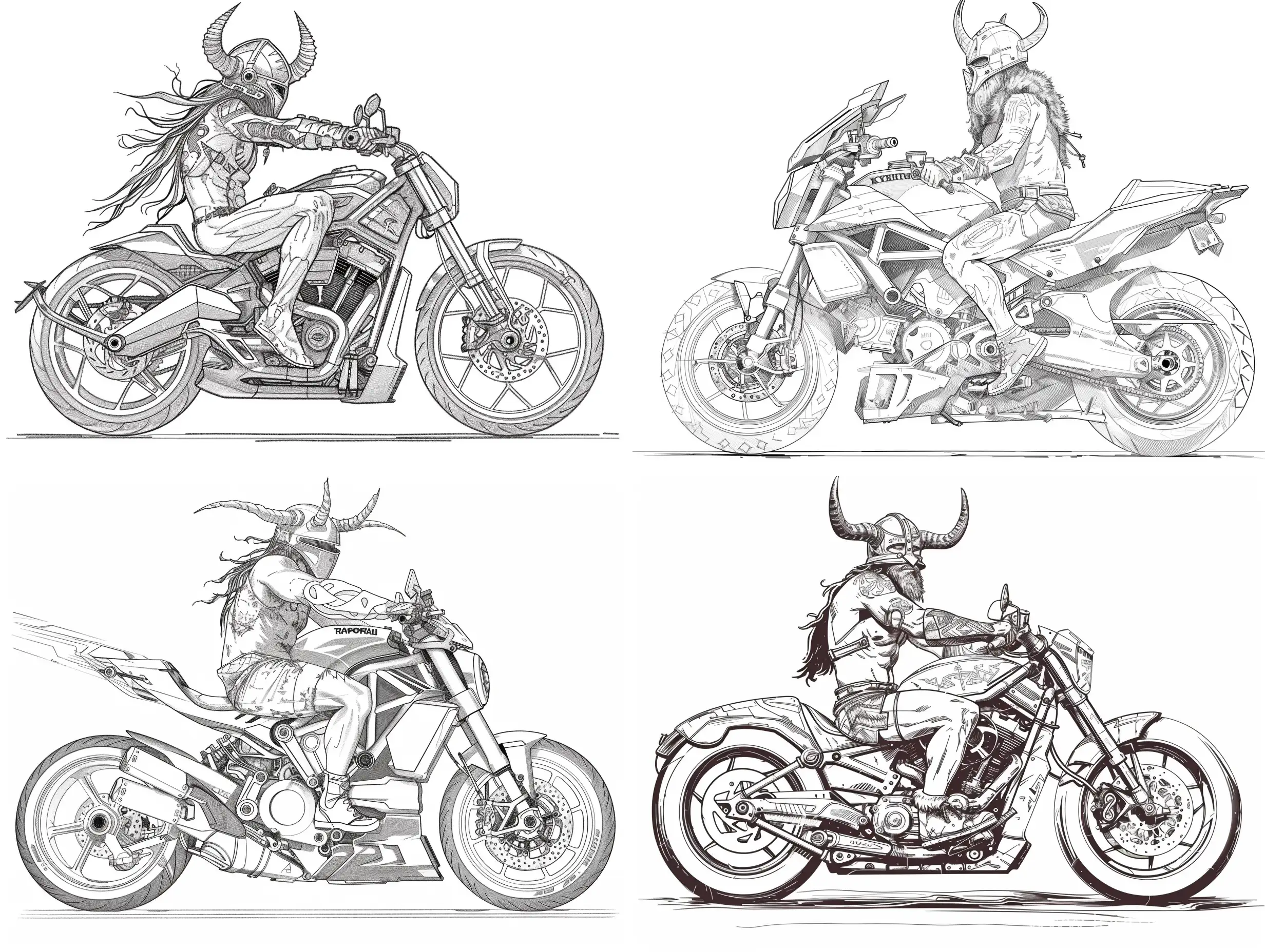 Futuristic-Viking-Riding-Motorcycle-with-Horned-Helmet-Black-and-White-Illustration