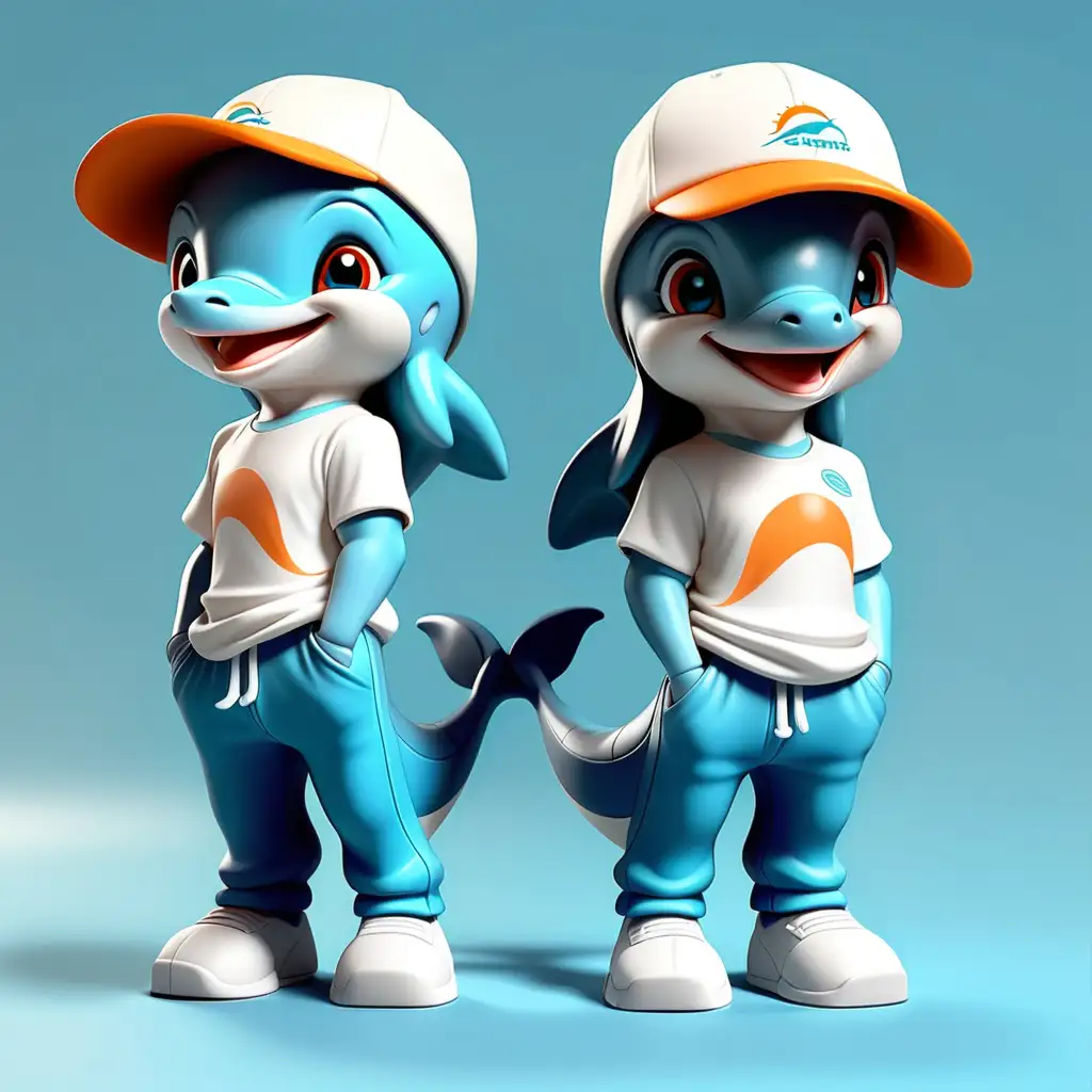 Adorable Cartoon Dolphins in Blind Box Style with Cute Outfits