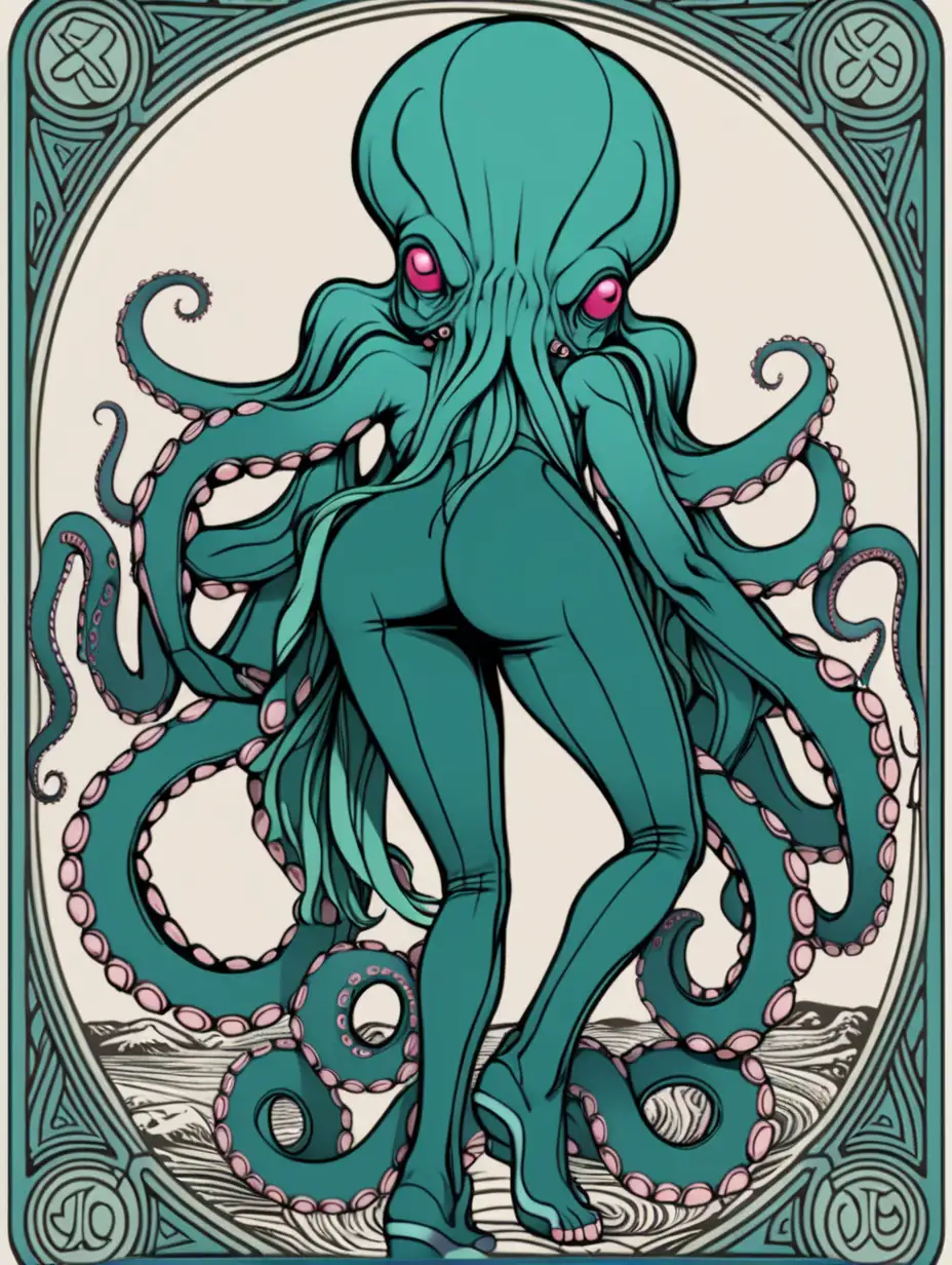 cthulhulu wearing pants, cthulhulu head big booty, cthulhulu with a nice booty in yoga pants, lululemon, tarrot style, art neuvo , tsundere, octopus wearing yoga pants, octopus woman pants, logo
