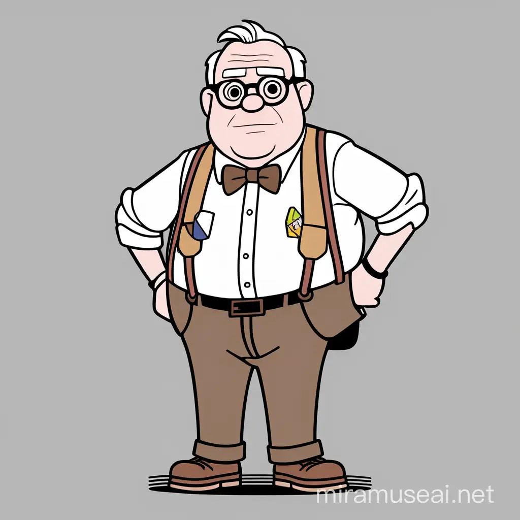 carl fredricksen from Up disney, full body, minimalist, vector art, colored illustration with a black outline, Arthur TV series style