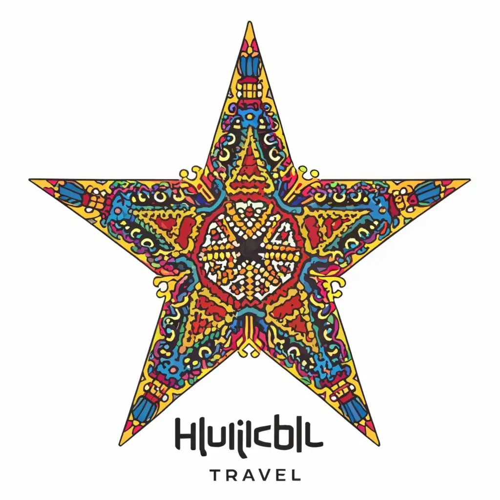 logo, 3D star in Huichol art and white background, with the text "huichol", typography, be used in Travel industry