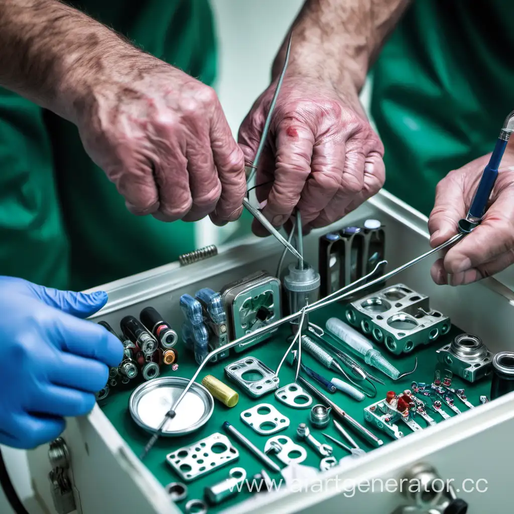 A person repairs medical equipment
