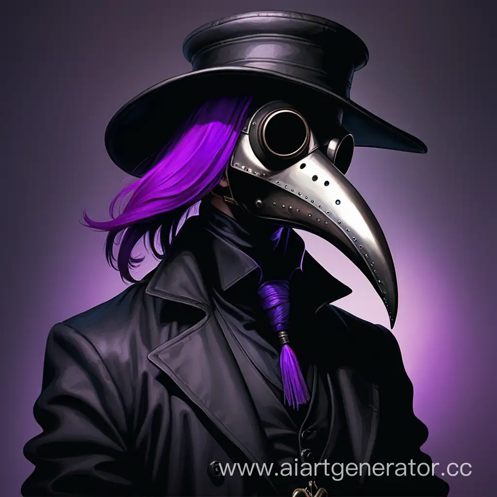 Mysterious-Male-with-Plague-Doctor-Mask-and-Purple-Hair-in-Stylish-Black-Attire