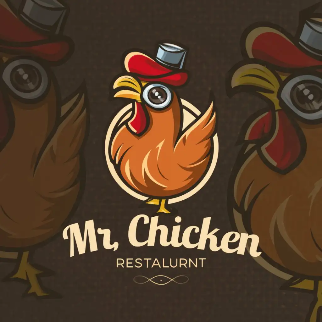 a logo design,with the text "I want to make a logo for a restaurant that serves chicken dishes. I want the logo to have a chicken with a mustache, wearing a monocle, and the name of the restaurant: Mr.chicken.", main symbol:I want to make a logo for a restaurant that serves chicken dishes. I want the logo to have a chicken with a mustache, wearing a monocle, and the name of the restaurant: Mr.chicken.,Moderate,be used in Restaurant industry,clear background