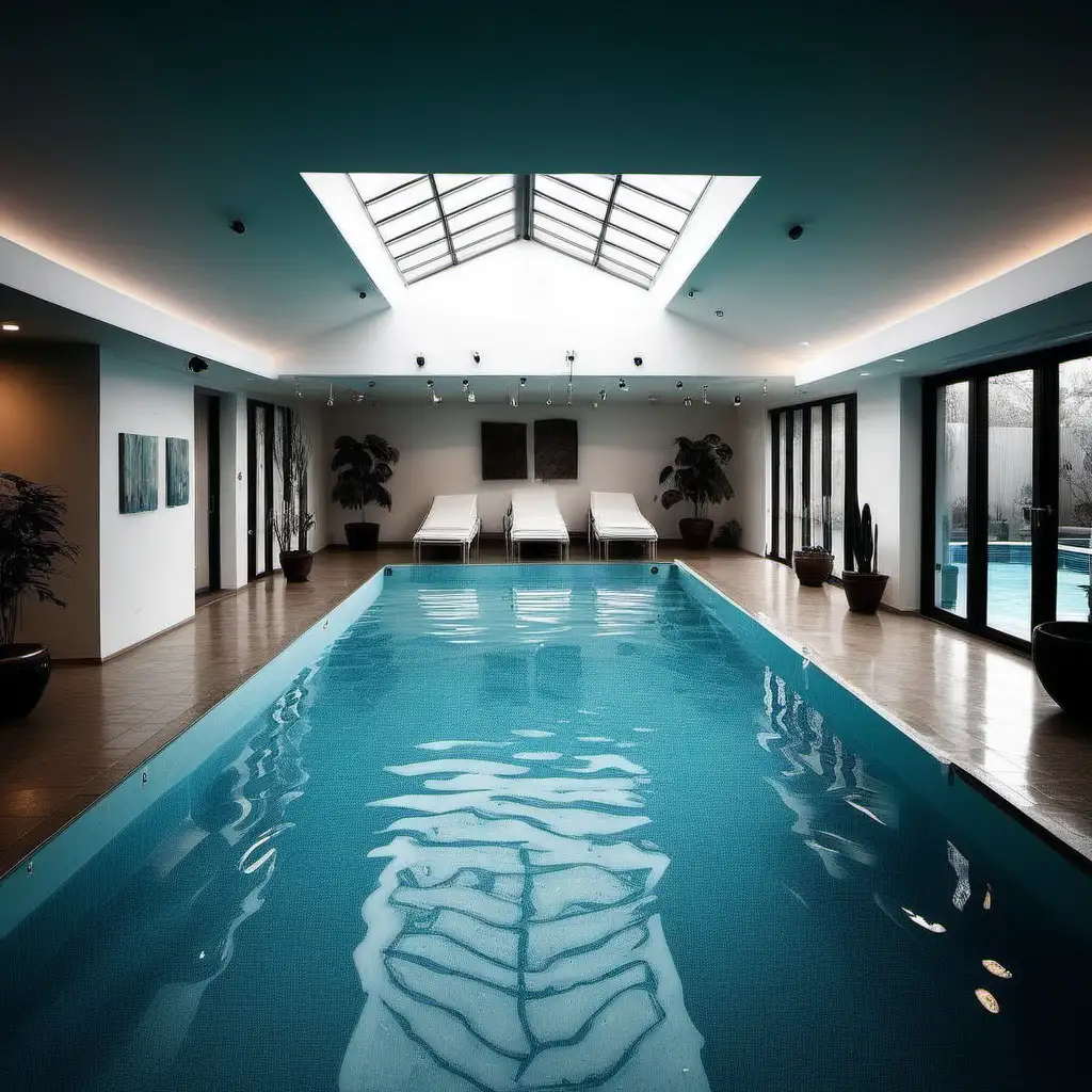 Tranquil Indoor Pool Scene with Floating Air Mattresses