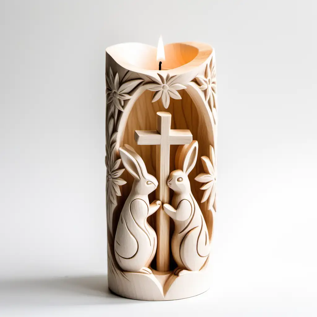 Elegant HandCarved Easter Candle Holder on a Clean White Background