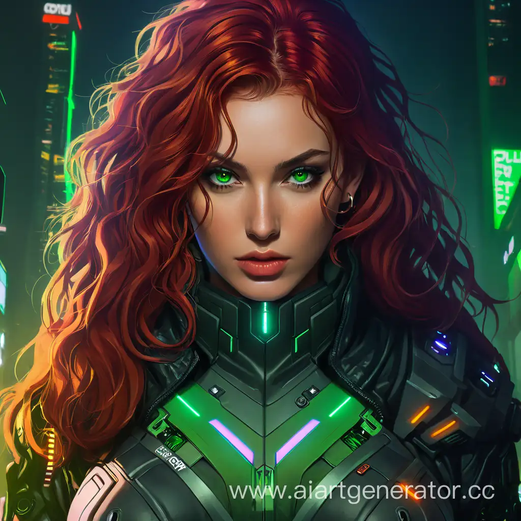 Fierce-Cyberpunk-Girl-with-Red-Wavy-Hair-and-Green-Eyes-in-Stylish-Attire
