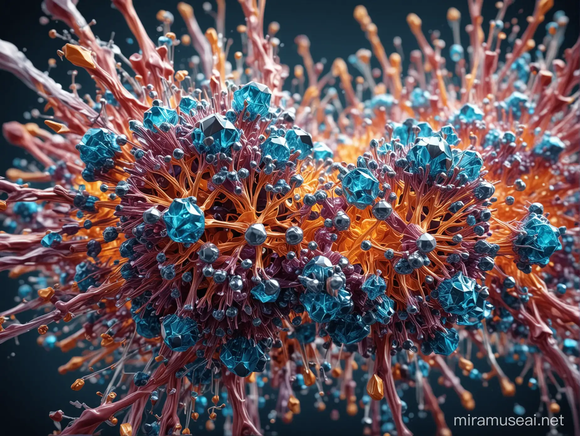 Vibrant CloseUp 4K Rendering of Molecular Protein Crystal Structure