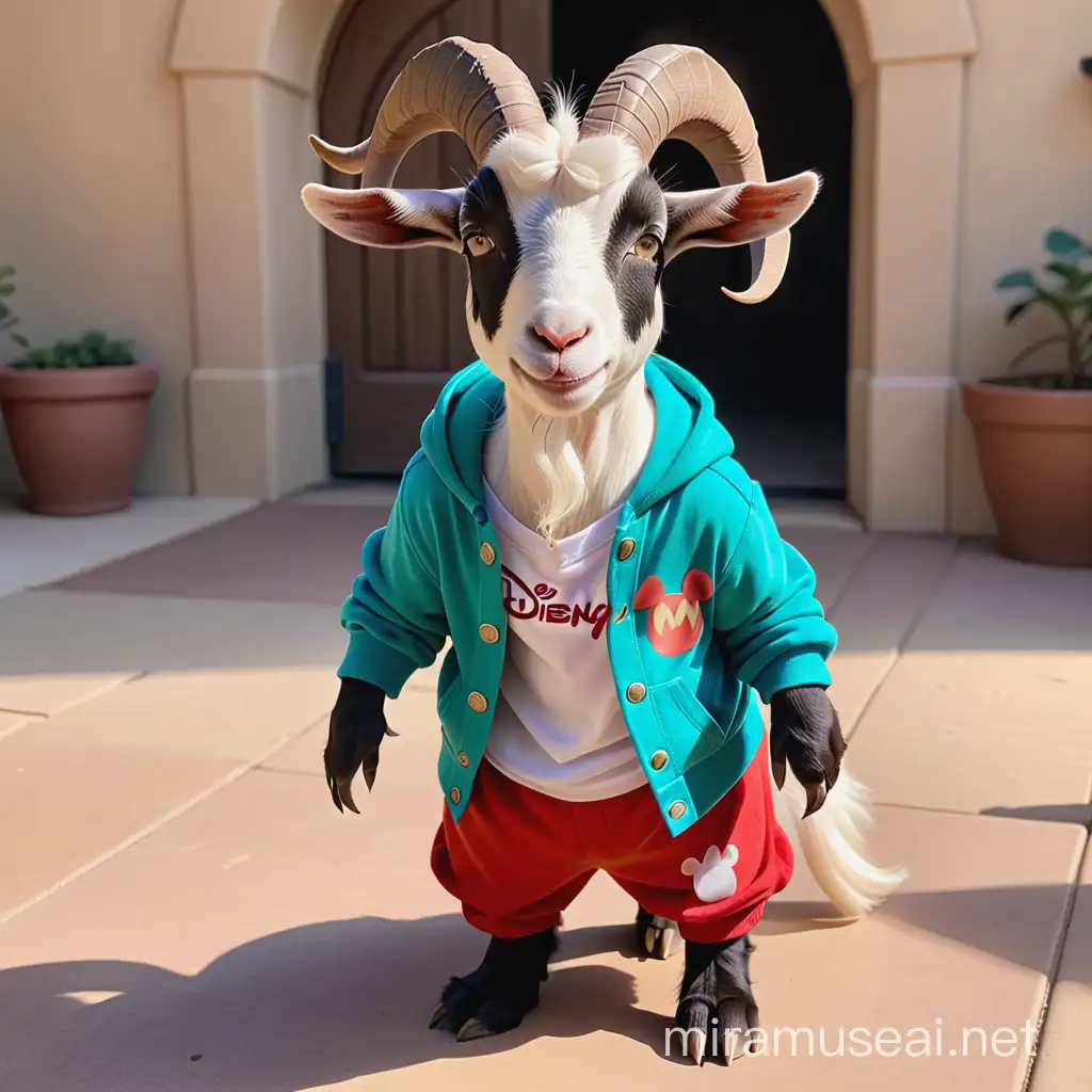 goat wearing Disney clothes
