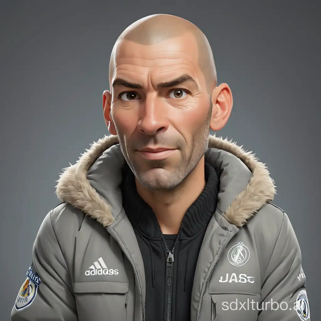 caricature masterpiece of Zidane wearing a Jas Non Formal.