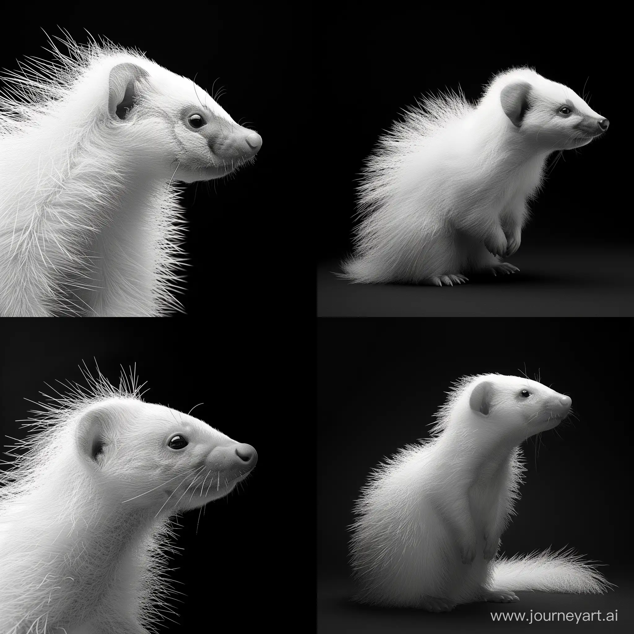 Curious-White-Skunk-Glances-Right-on-Dark-Background