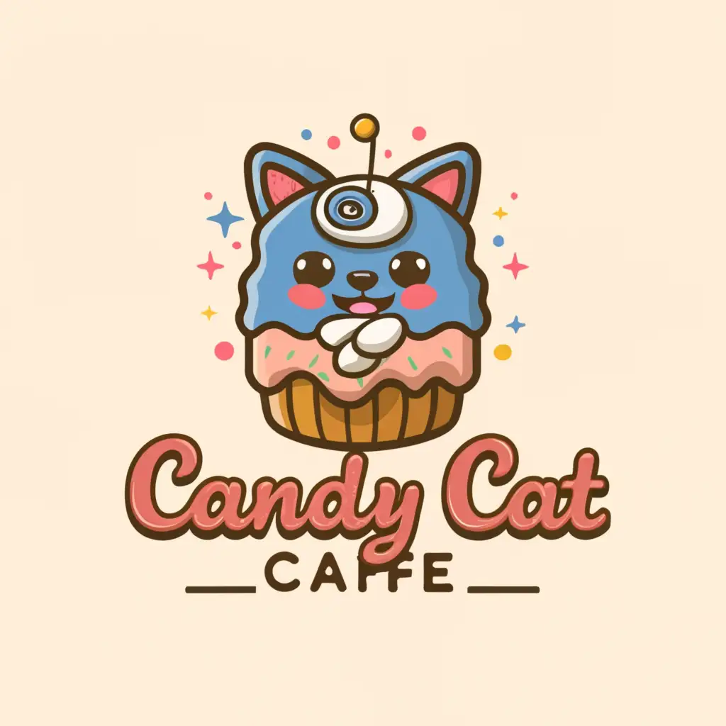a logo design,with the text "Candy cat cafe", main symbol:cat,candy,cafe,desserts,Moderate,be used in Restaurant industry,clear background