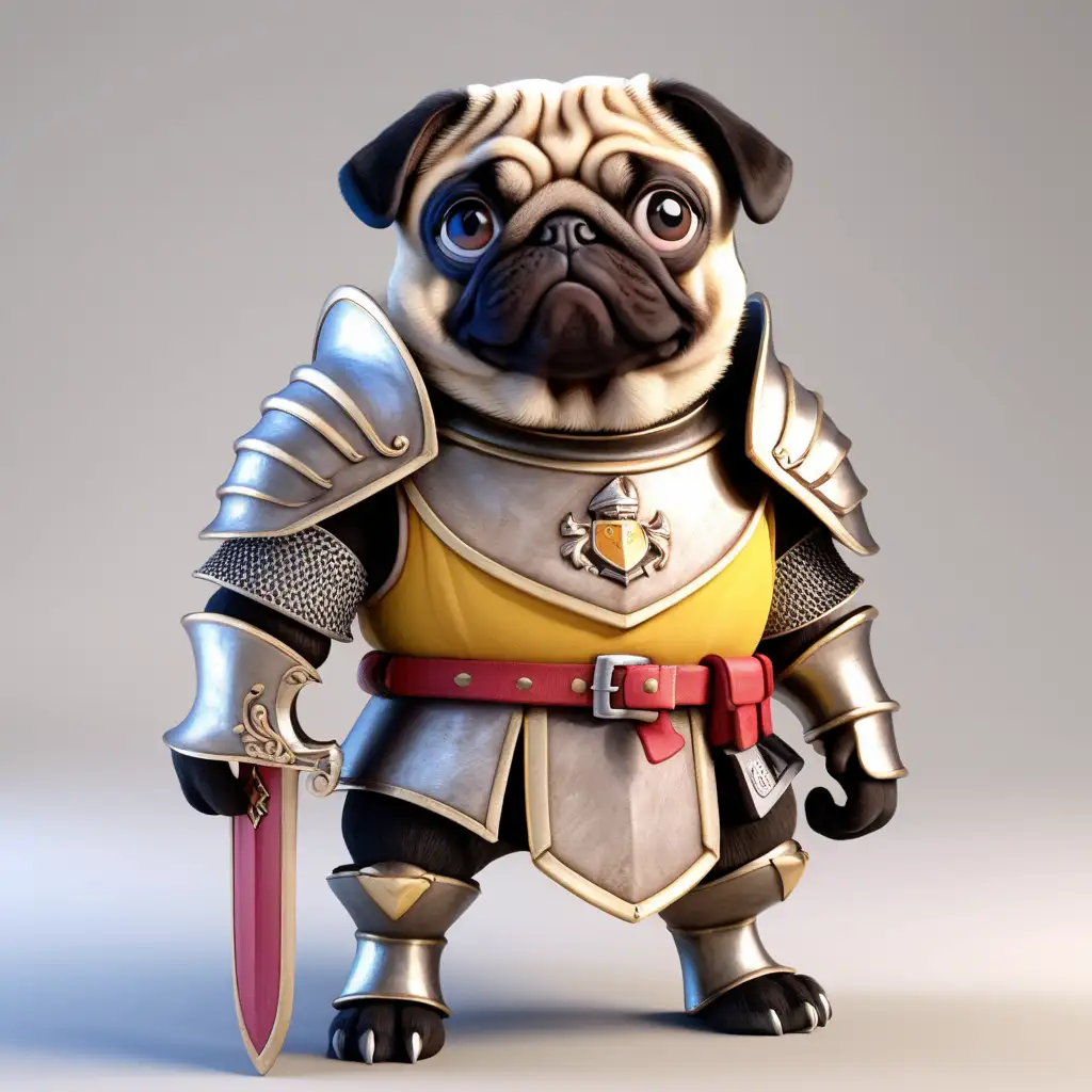 Gorgeous Fantasy Pug Knight in Detailed 3D Render with a Goofy and Funny Face