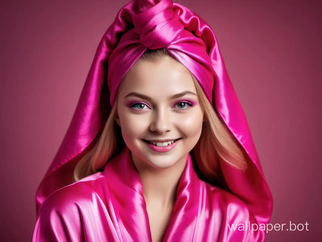 Glamorous-Portrait-of-Smiling-Queen-Yulia-Lipnitskaya-in-Luxurious-Pink-Silk-Robe