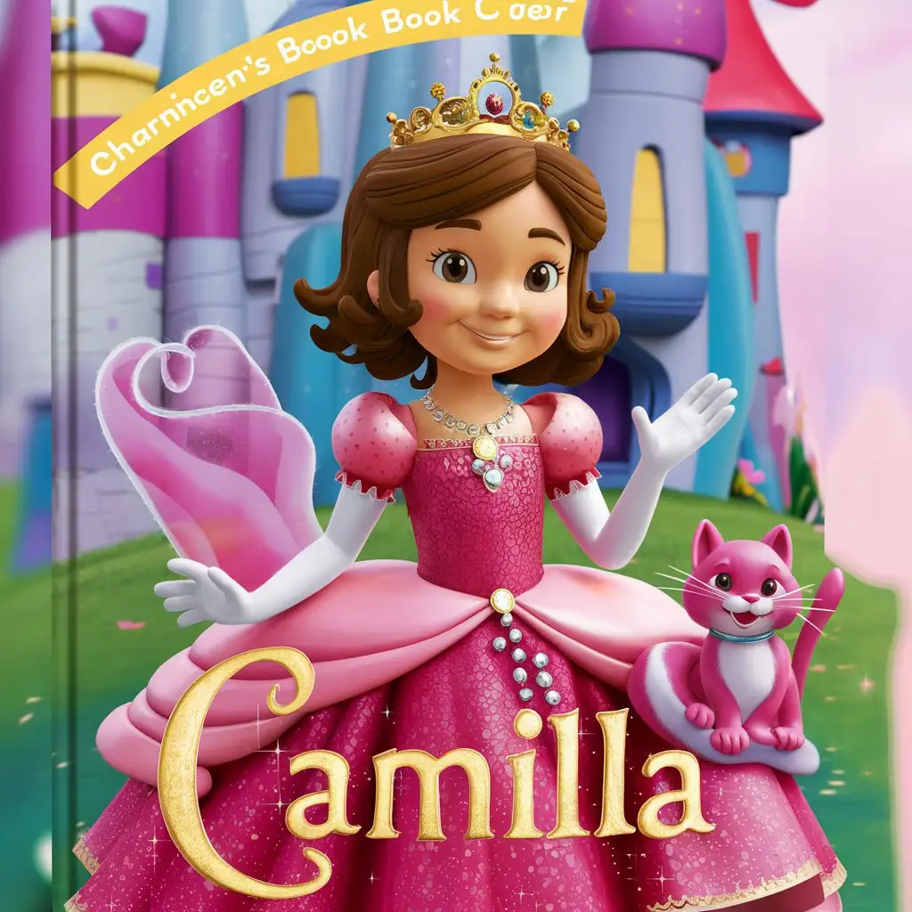 Adventurous Little Princess Camilla Book Cover with Pink Cat 3D Illustration