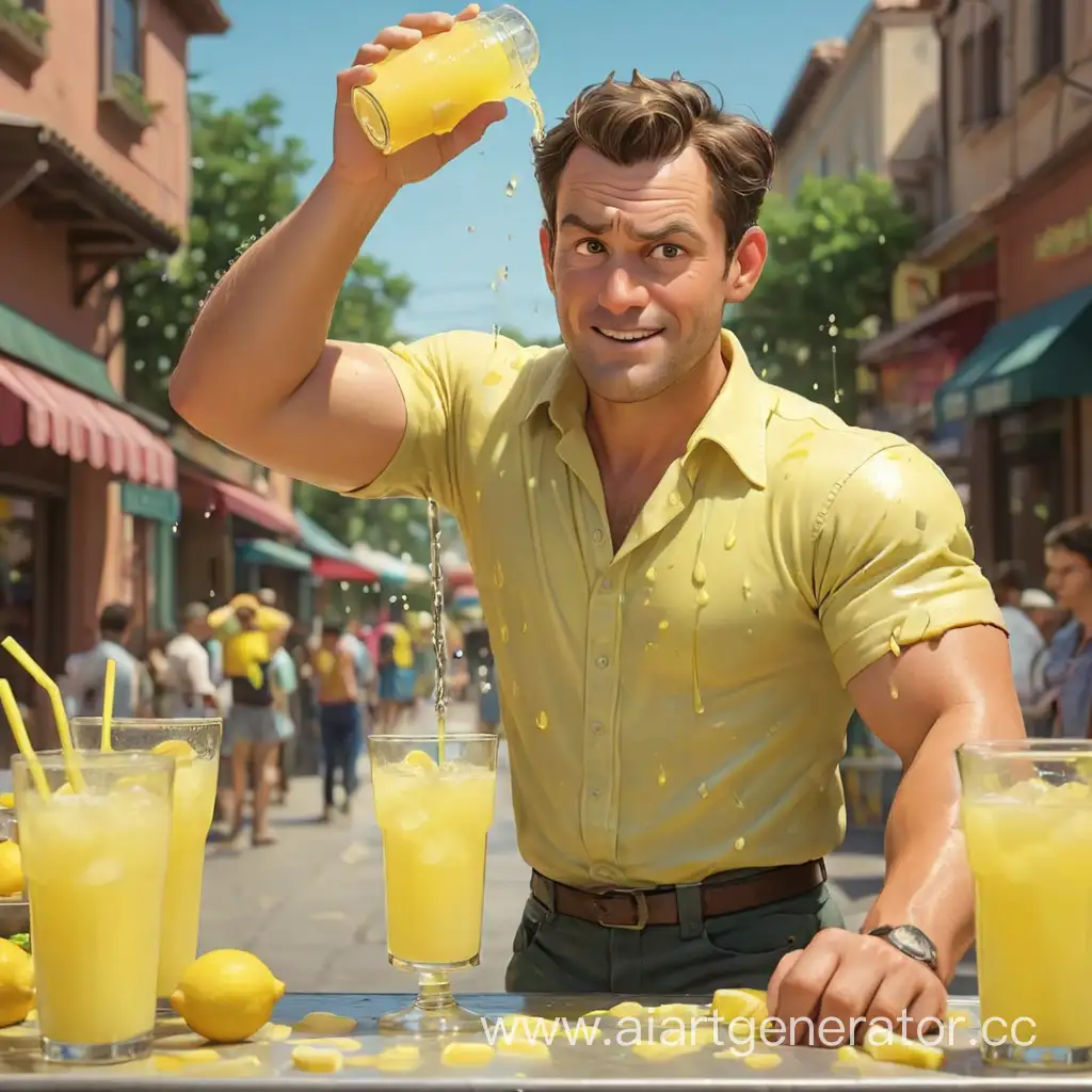 Cheerful-Man-Gets-Refreshed-with-Pouring-Lemonades