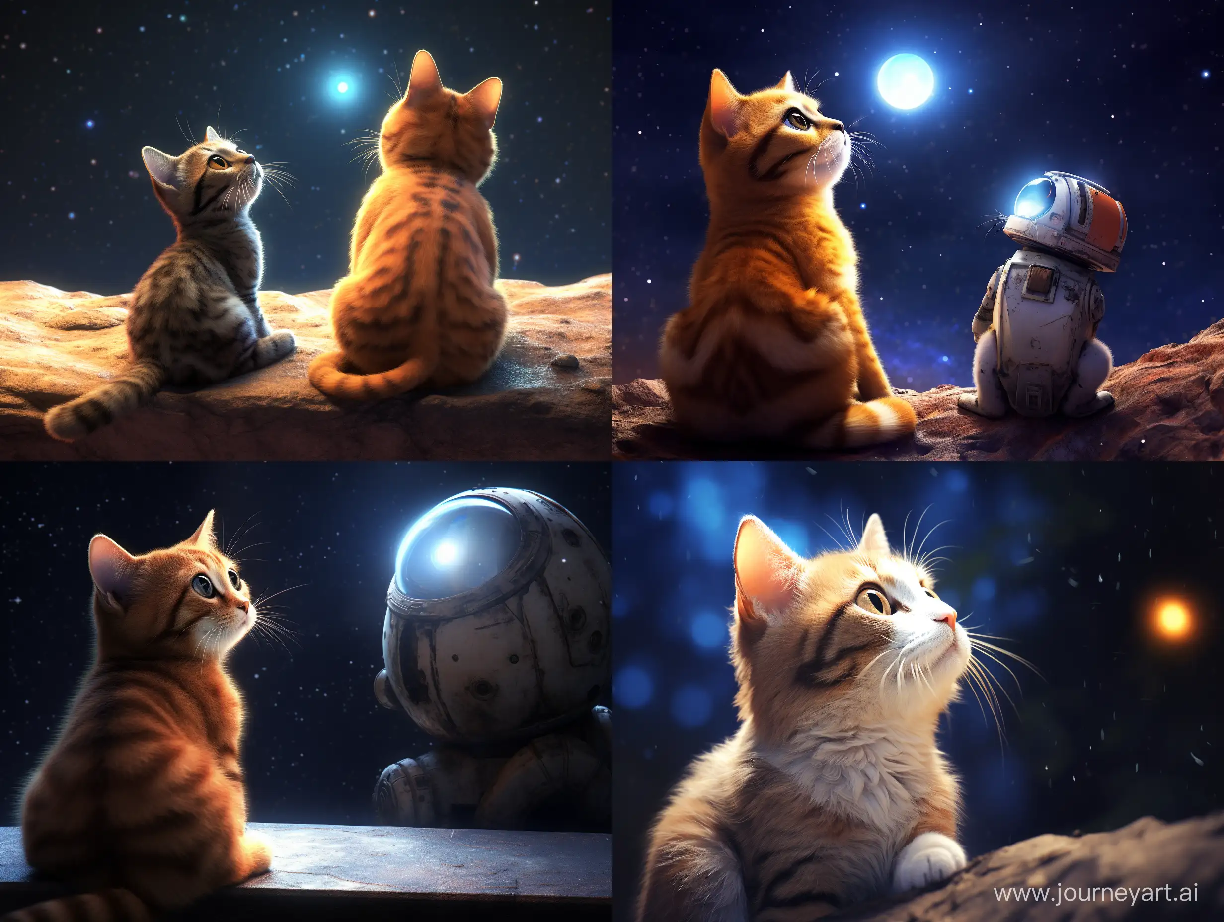 WallE-and-Cute-Cat-Contemplating-Under-Starry-Skies