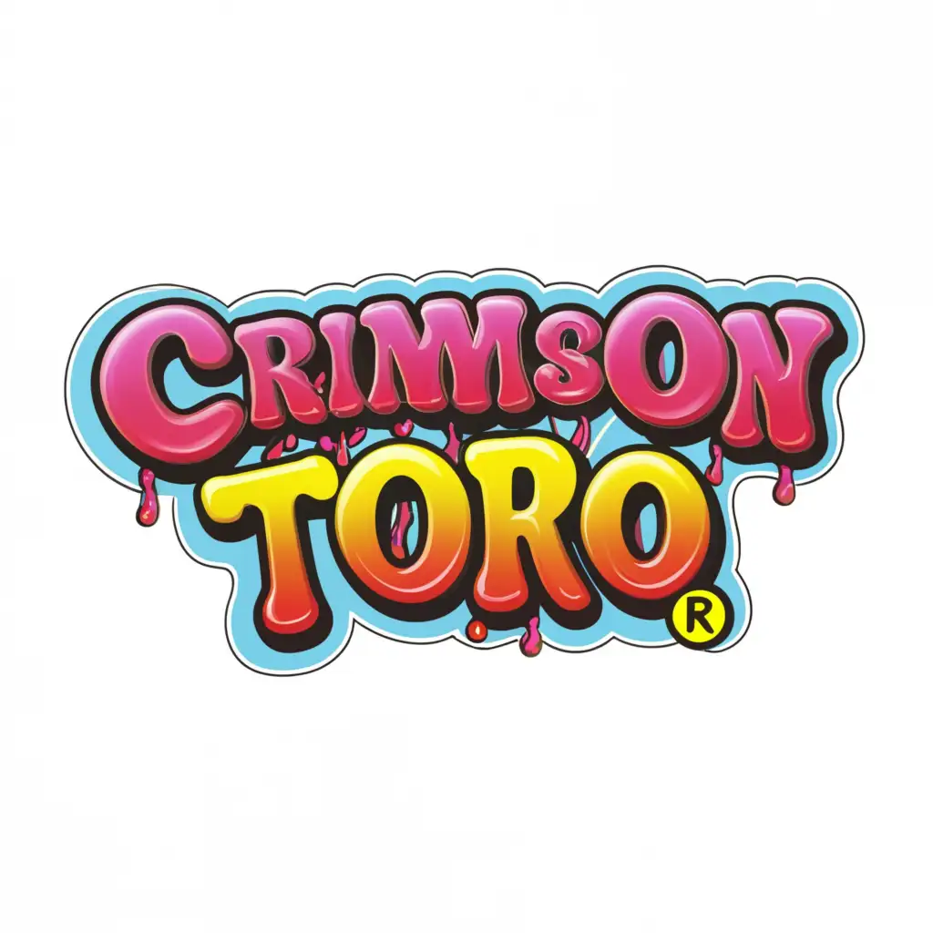 a logo design,with the text "CRIMSON TORO", main symbol:Logo Symbol: Jolly rancher cartoonish CRIMSON TORO font with stoned look with LSD ACID high look on it for gummies
Industry: HIPPIE,Moderate,clear background