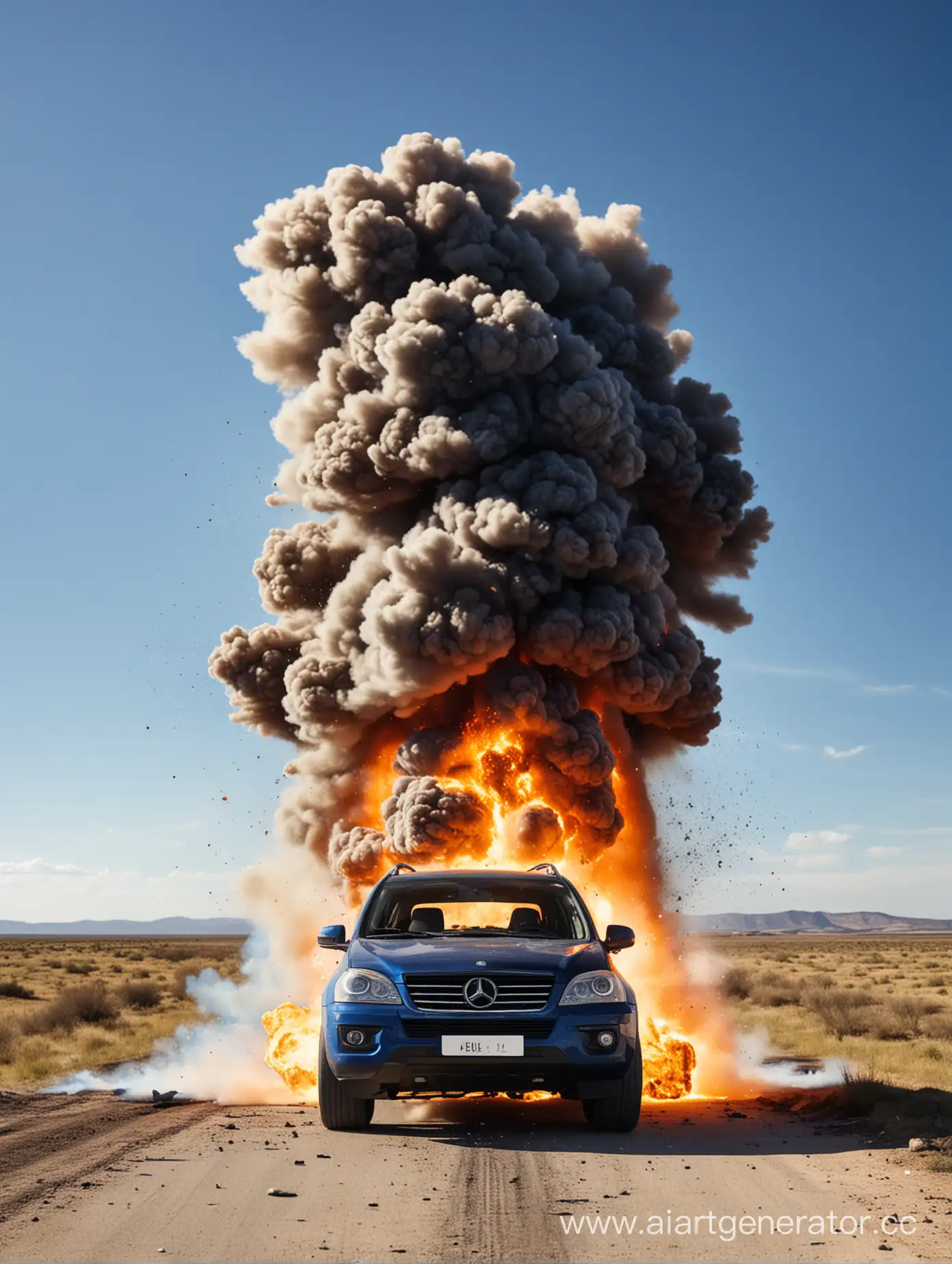Dramatic-Car-Explosion-Against-Clear-Blue-Sky