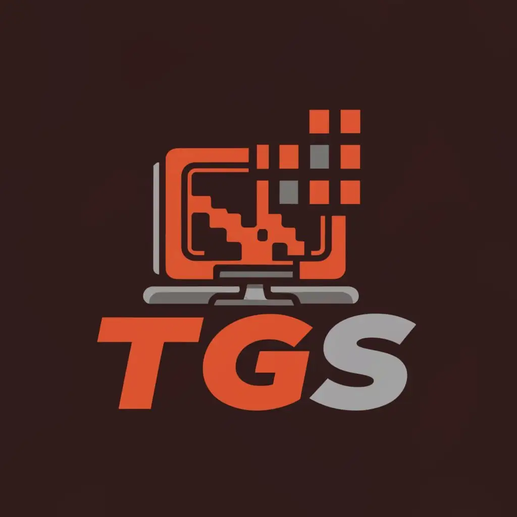 a logo design,with the text "[[[TGS]]]", main symbol:computer with RPG video game displayed, darker colors, red, brown, black, gray,Moderate,be used in Internet industry,clear background