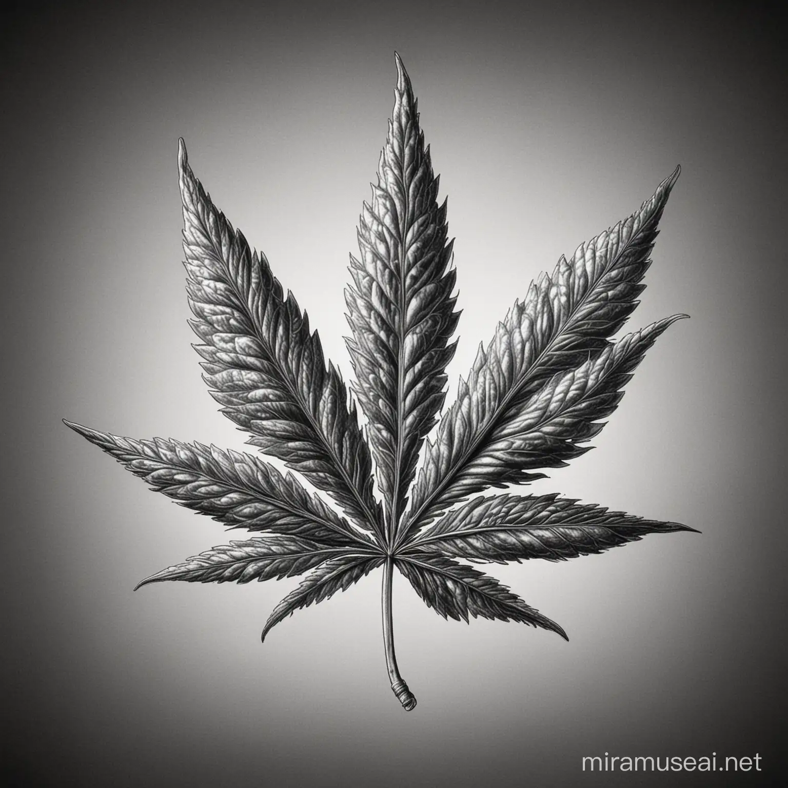 detailed black and white Illustration of Marijuana Leaf