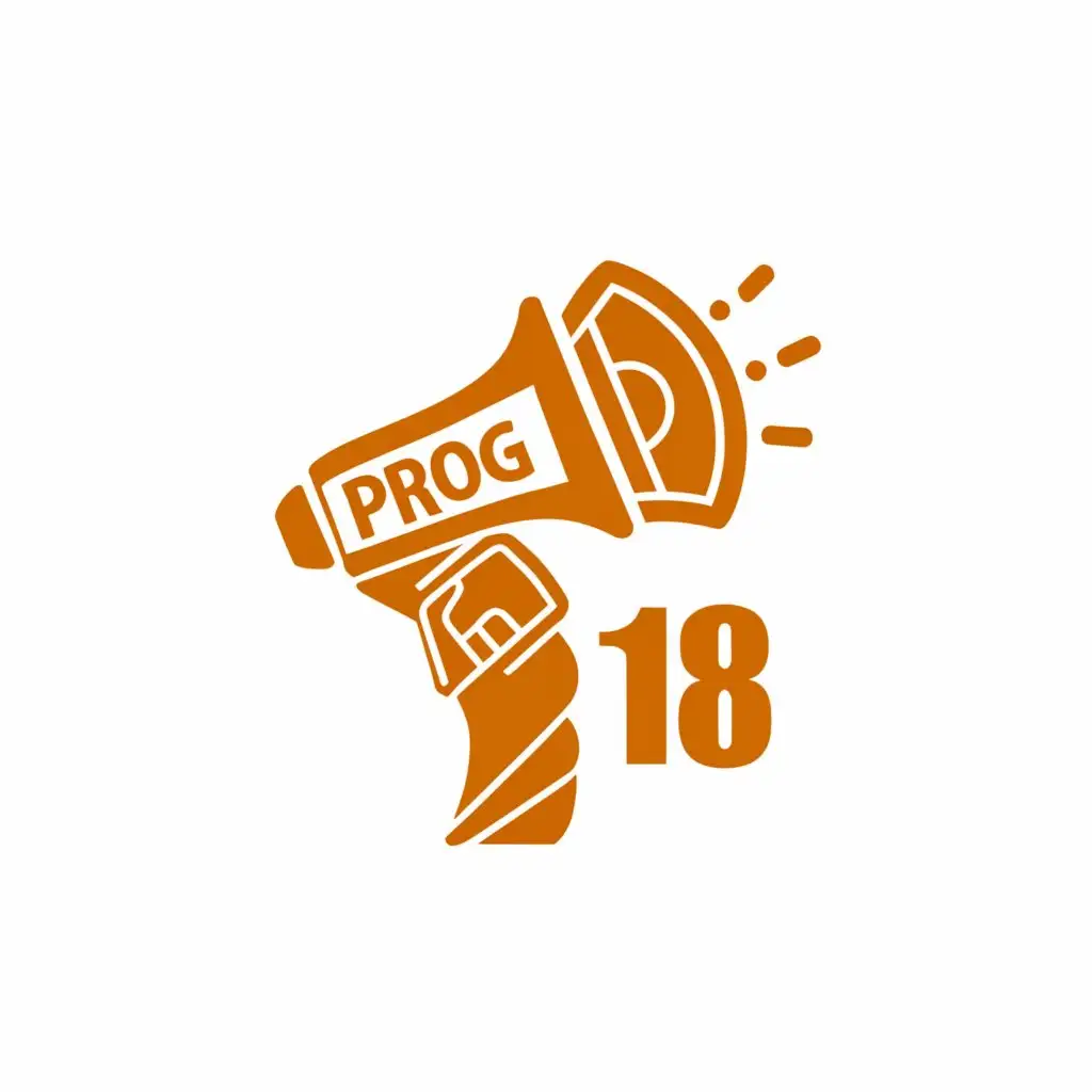 a logo design,with the text "Prog 18", main symbol:Name of the logo with a megaphone that inspires revolution,Minimalistic,be used in Sports Fitness industry,clear background