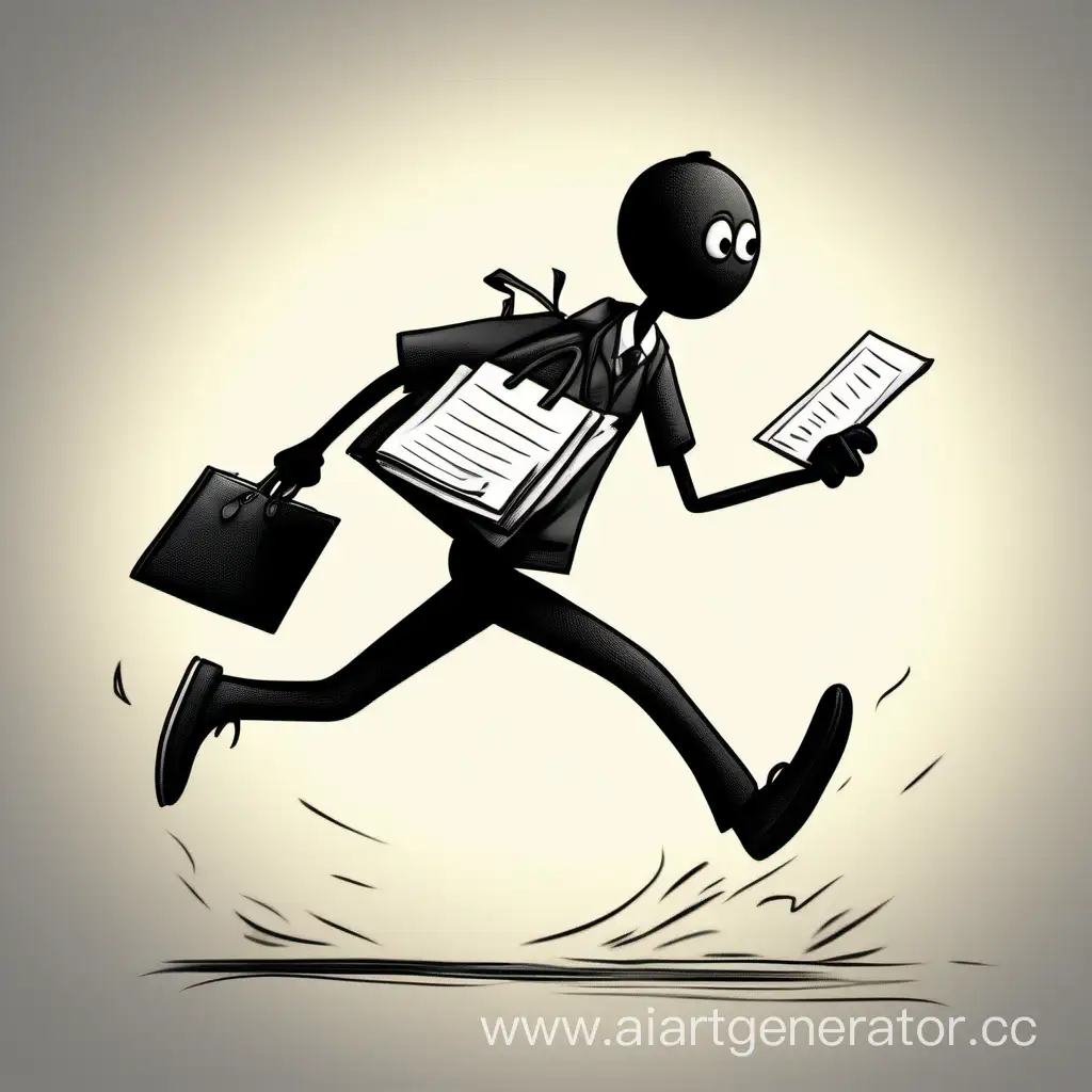 Energetic-Black-Stickman-Running-with-Bag-and-Diary