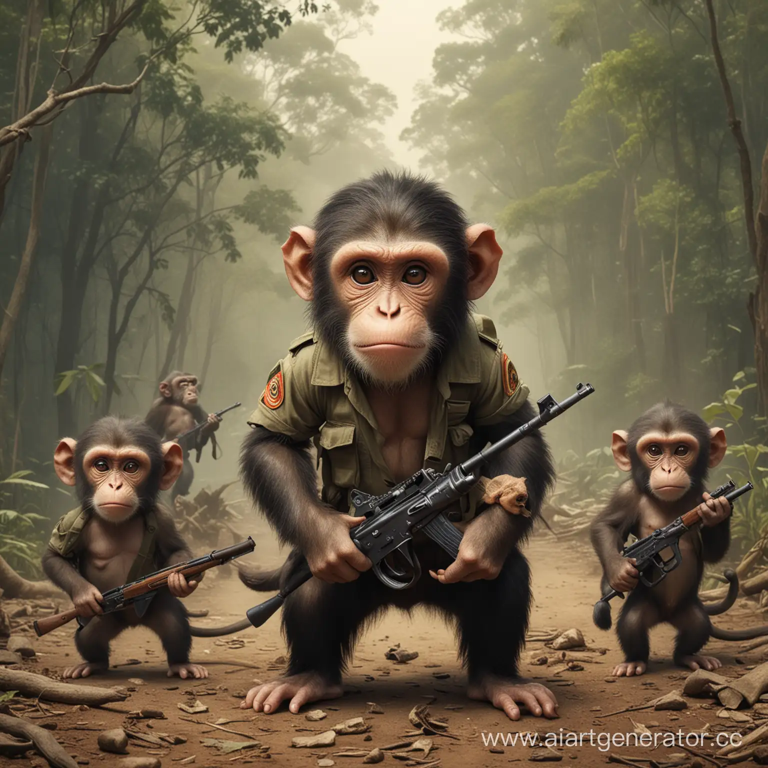 RamboStyle-Monkeys-in-ActionPacked-Jungle-Scene